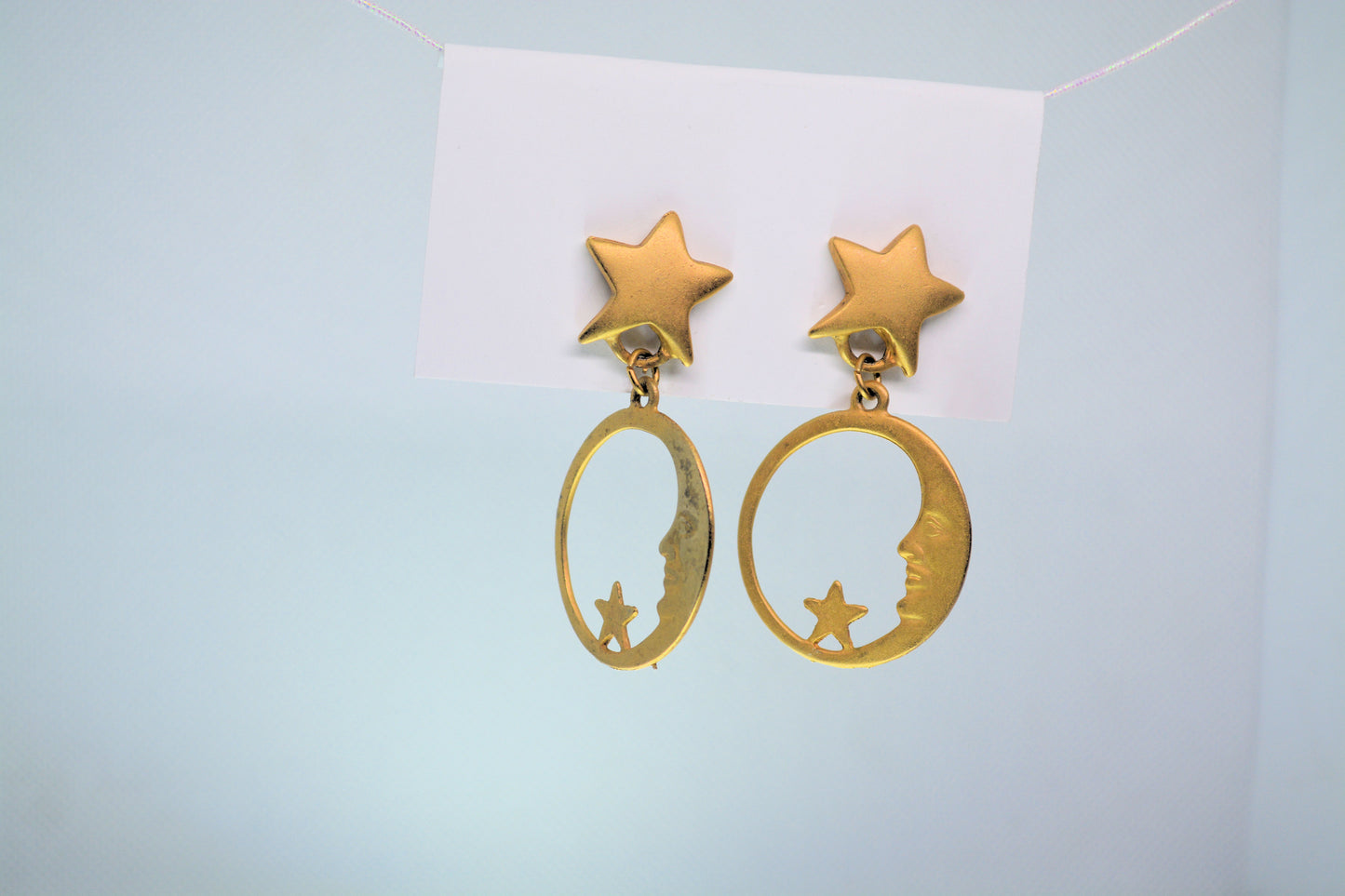 Celestial Gold Moon face with stars Earrings
