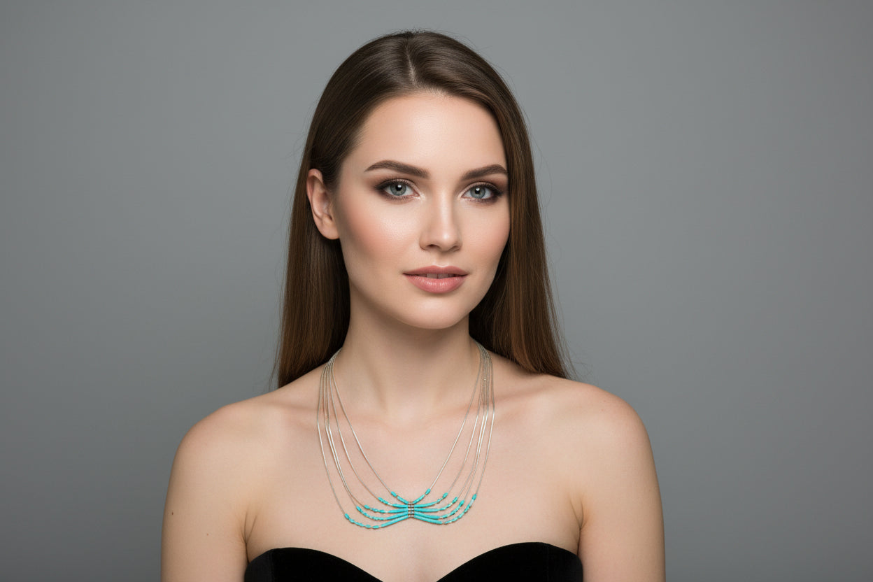 Silver and turquoise beaded necklace