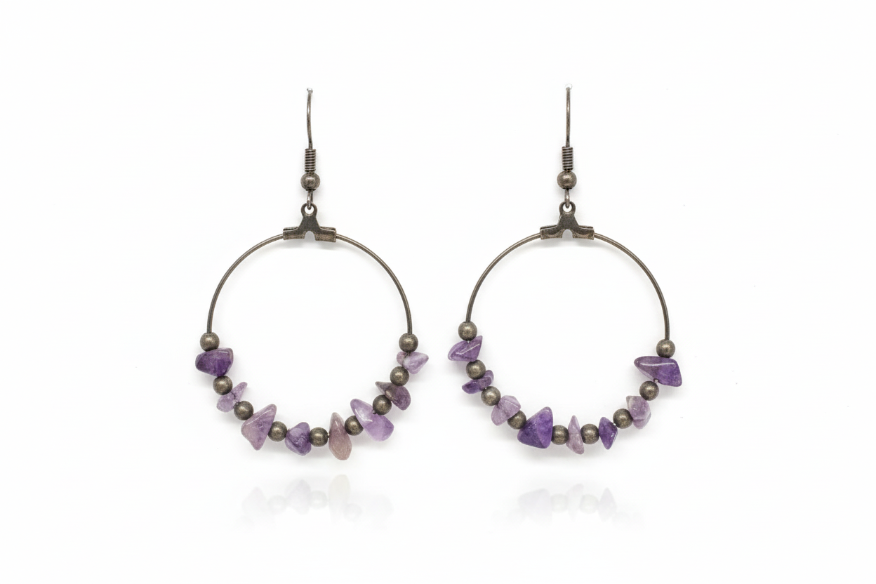 Amethyst hoop drops
