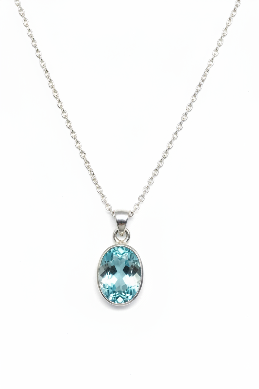 natural aquamarine bezel pendant set in silver