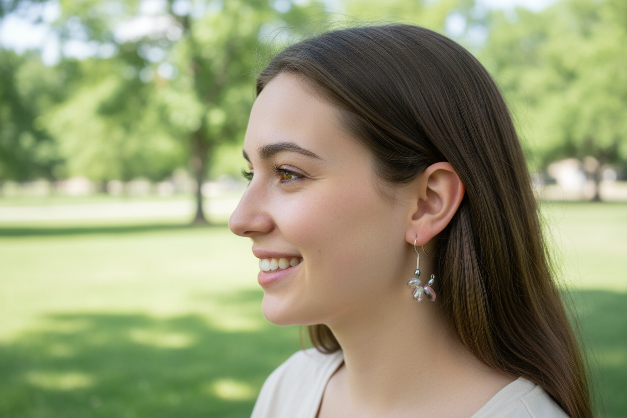 cute pink earrings on gir at the pak