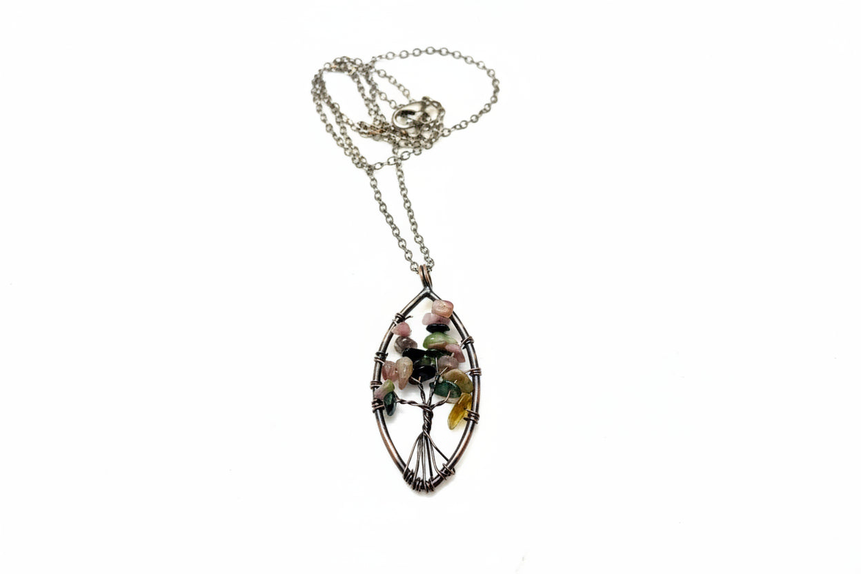 Necklace with a floral pendant on a white background