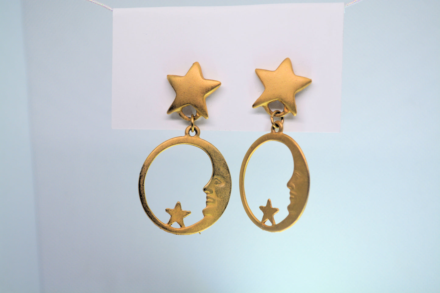 Celestial Gold Moon face with stars Earrings