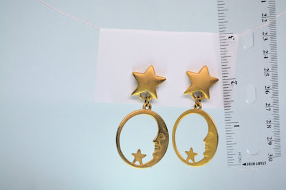 Celestial Gold Moon face with stars Earrings