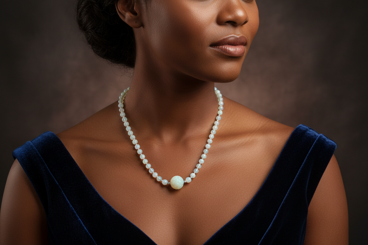 White Moonstone Beaded Necklace