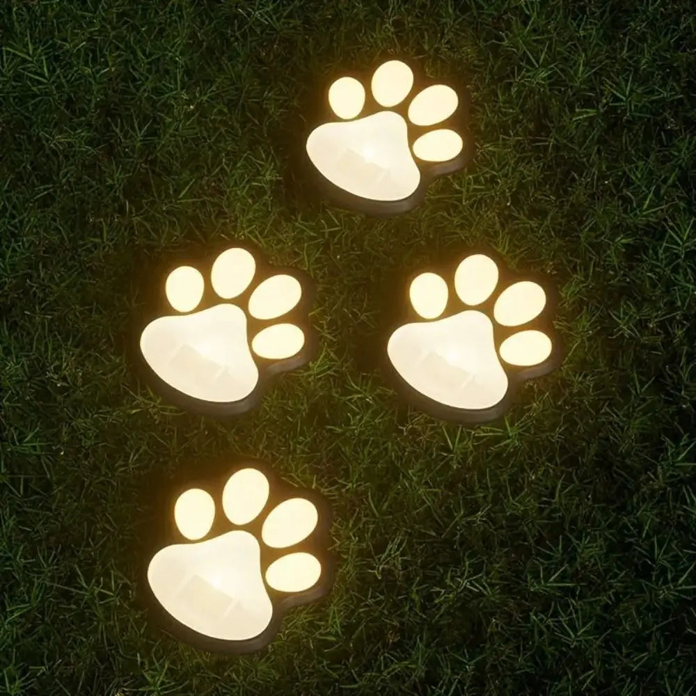 4Pcs Intelligent Light Control Outdoor Solar Light Solar Powered Energy Saving Dog Cat Animal Paw Print Light Durable LED