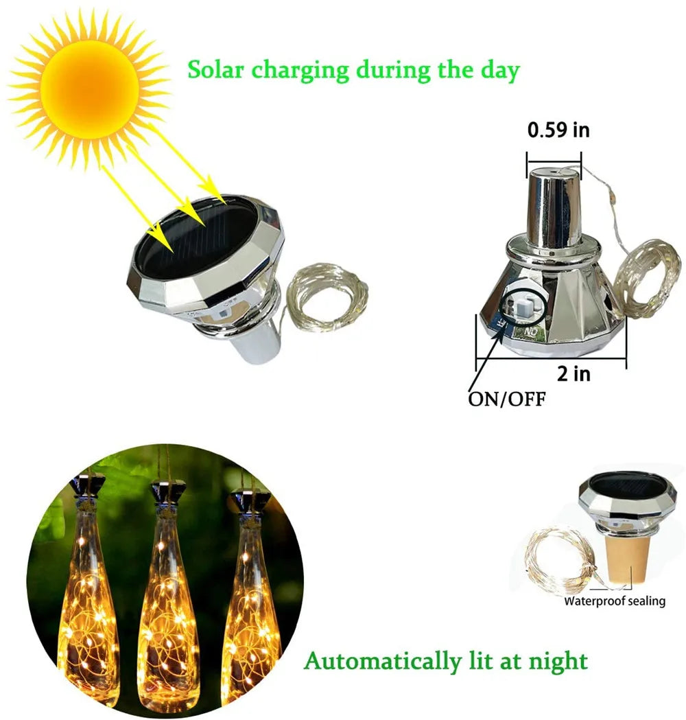 4/6/8Pcs Solar Cork Lights Wine Bottle  Fairy Light Solar String Lights Outdoor Garden Wedding Party Bedroom Home Decoration